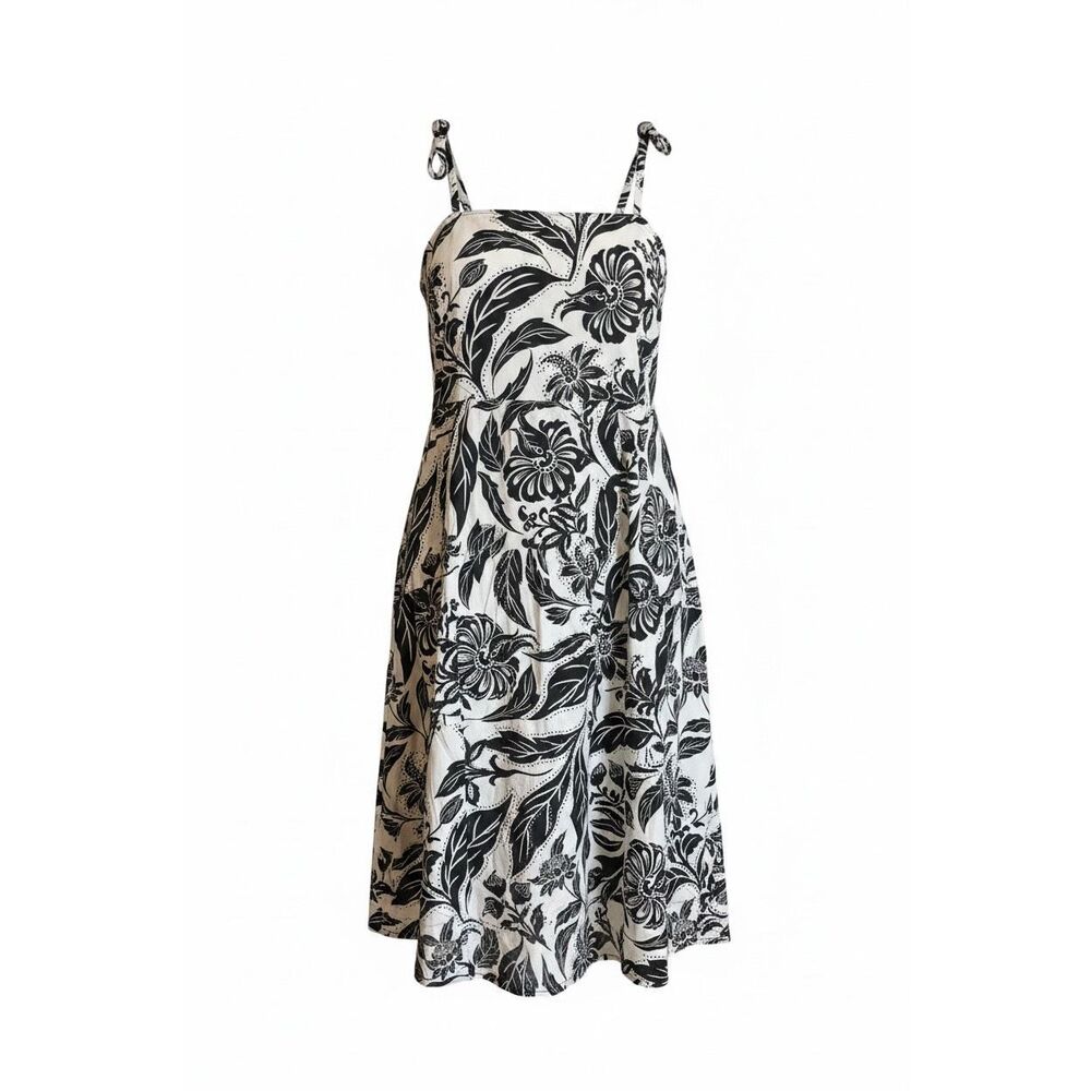NWT Who What Wear Batik Floral Birch Sleeveless Midi Sundress Black White Sz 4X